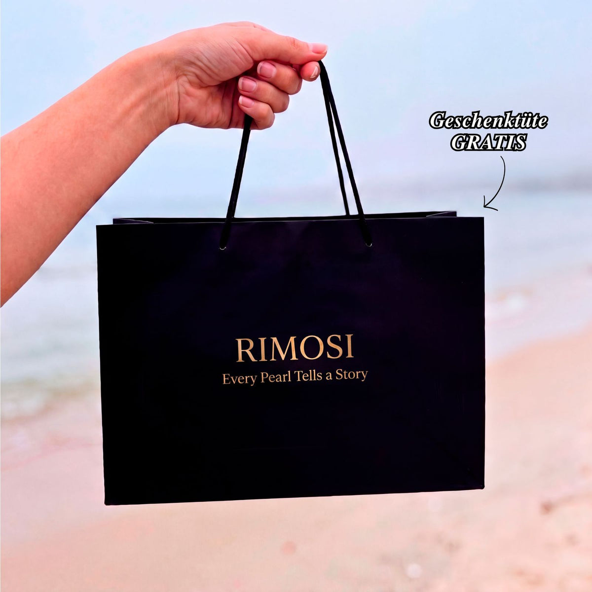 Kostenlose RIMOSI-Geschenktüte für deine Perlenkette